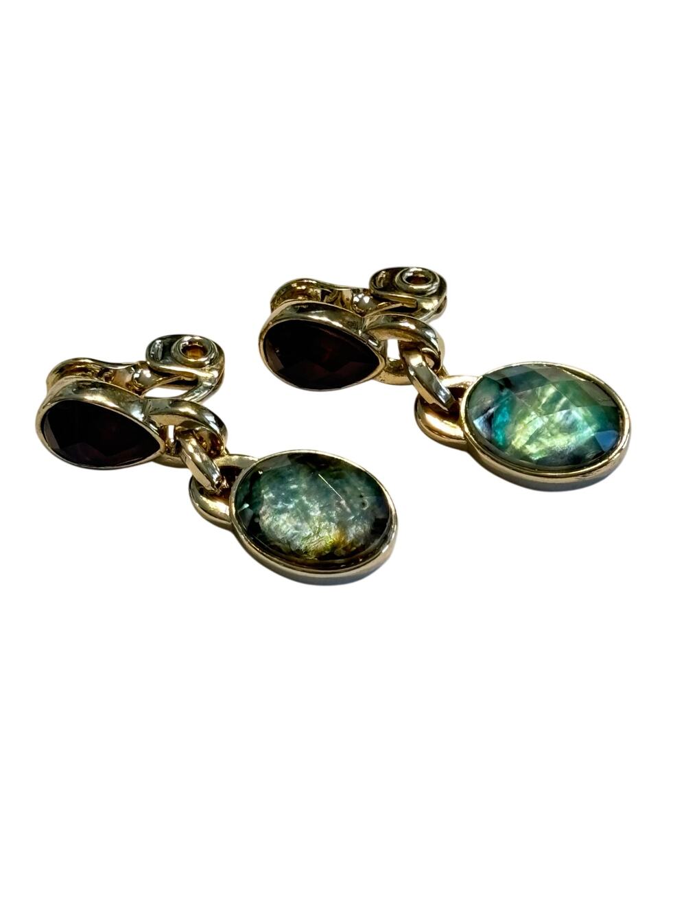 The Jewelry Group TJG clip on earrings goldtone drop dangle opalescent beads
